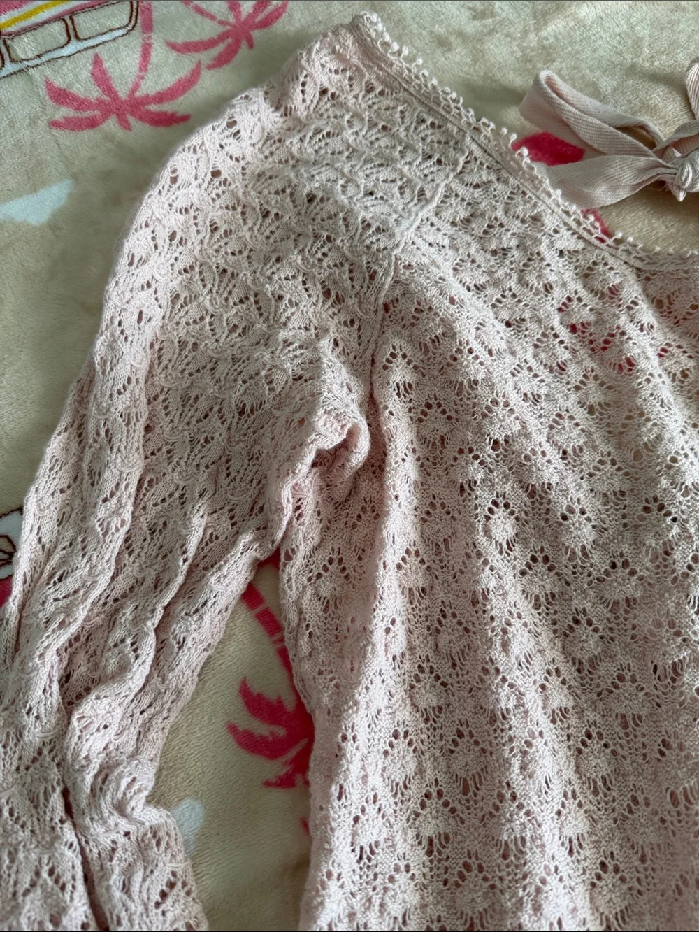 Free People Cottagecore Coquette Open Back Bow Lace Light Blush Pink Top Large
